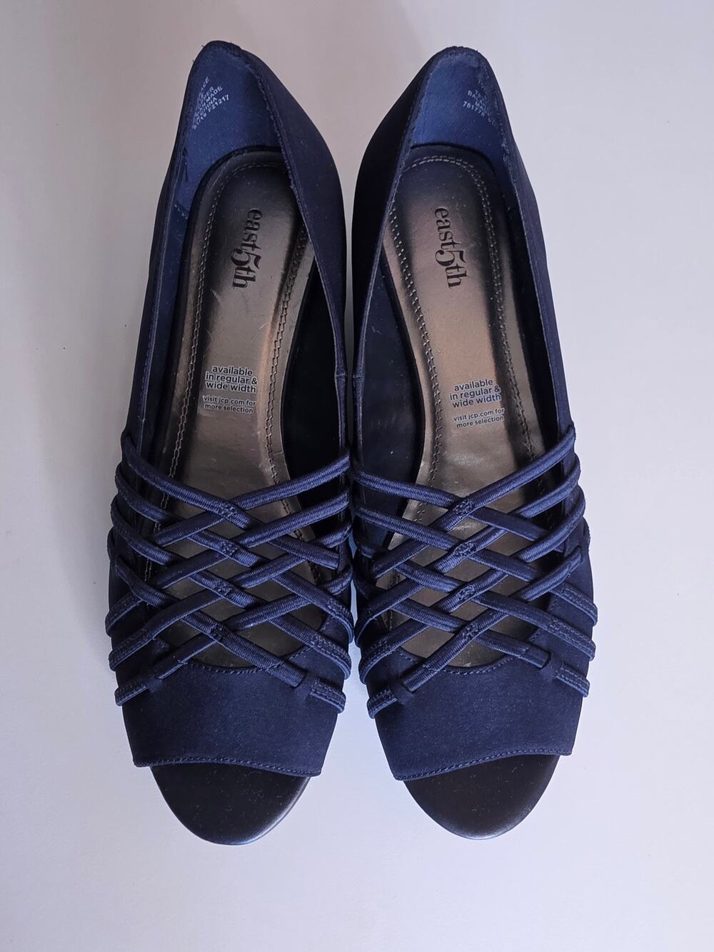 East 5th Grace Navy Blue Strappy Peep Toe Wedge Flats Women’s 7.5M